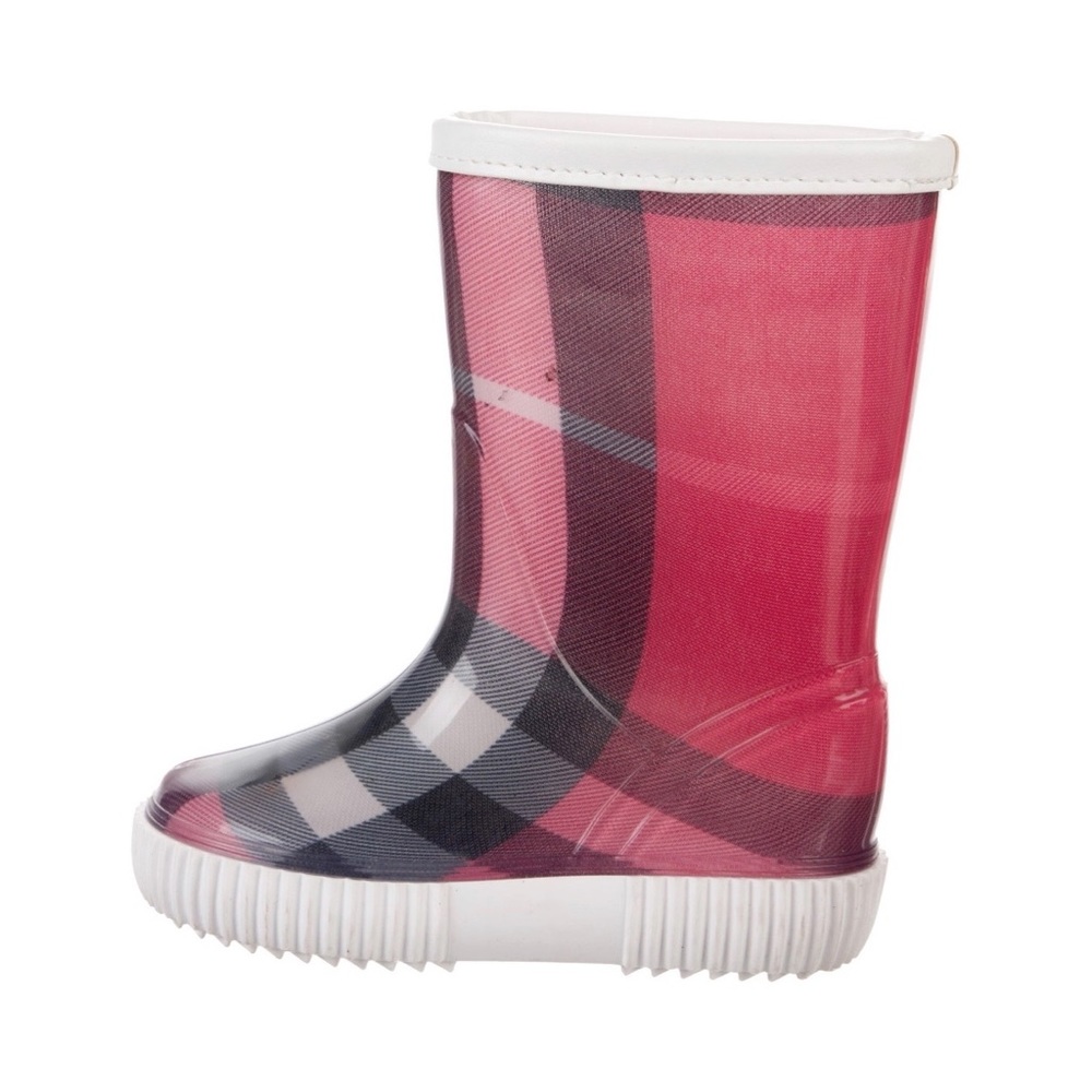 Burberry, Girls' red and multicolor Exploded Check rain boots